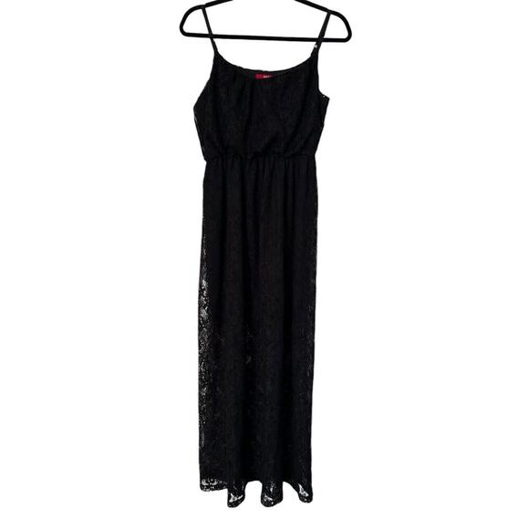 Bongo Dress Womens Size L Black Sleeveless Spaghetti Strap Lace Overlay Long - Picture 1 of 12
